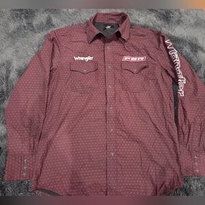 Wrangler Men's Burgundy Patterned Button Down Shirt Pbr